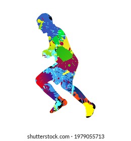 Soccer (football) player silhouette. Color grunge design with blob, blots and splash ink. Vector illustration.