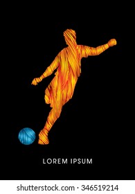 Soccer, football, player silhouette, designed using line fire brush graphic vector.