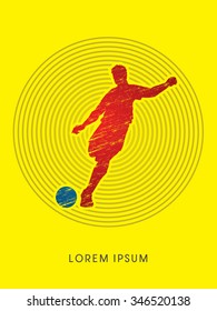 Soccer, football, player silhouette, designed using grunge brush on line circle background  graphic vector.