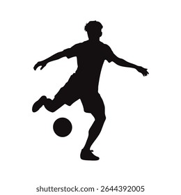 Ícone da Silhueta do Jogador de Futebol Americano.
Jogador de futebol chuta a bola, tiro na cabeça, chute no dublê, celebração de ilustração vetorial.