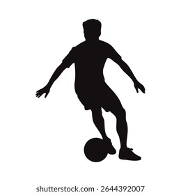 Ícone da Silhueta do Jogador de Futebol Americano.
Jogador de futebol chuta a bola, tiro na cabeça, chute no dublê, celebração de ilustração vetorial.