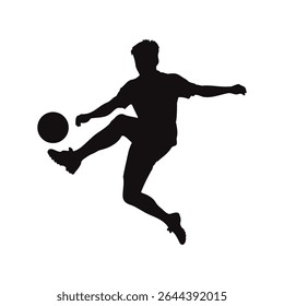 Ícone da Silhueta do Jogador de Futebol Americano.
Jogador de futebol chuta a bola, tiro na cabeça, chute no dublê, celebração de ilustração vetorial.