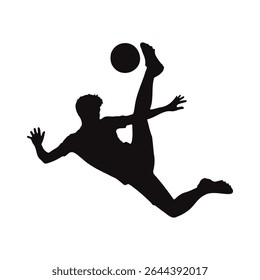 Ícone da Silhueta do Jogador de Futebol Americano.
Jogador de futebol chuta a bola, tiro na cabeça, chute no dublê, celebração de ilustração vetorial.