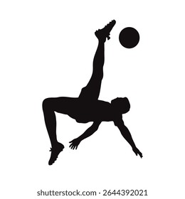 Ícone da Silhueta do Jogador de Futebol Americano.
Jogador de futebol chuta a bola, tiro na cabeça, chute no dublê, celebração de ilustração vetorial.
