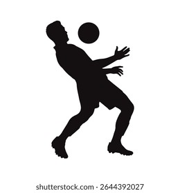 Ícone da Silhueta do Jogador de Futebol Americano.
Jogador de futebol chuta a bola, tiro na cabeça, chute no dublê, celebração de ilustração vetorial.