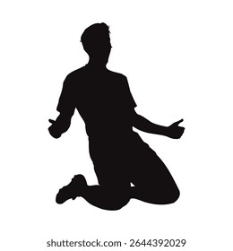 Soccer Football Player Silhouette Icon.
Soccer Player Kicks the Ball, Head Shot, Stunt Kick, celebrating vector illustration.