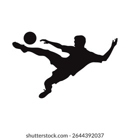 Ícone da Silhueta do Jogador de Futebol Americano.
Jogador de futebol chuta a bola, tiro na cabeça, chute no dublê, celebração de ilustração vetorial.