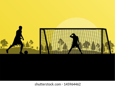 Soccer football player silhouette vector background landscape