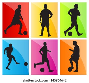 Soccer football player silhouette vector background set