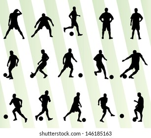 Soccer football player silhouette vector background set