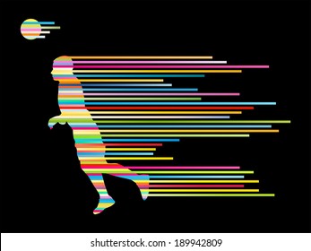 Soccer football player silhouette vector background concept made of stripes