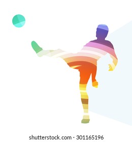 Soccer football player silhouette vector background colorful concept made of transparent curved shapes