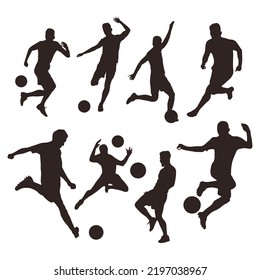 Soccer football player silhouettes, set of football players