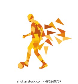 Soccer football player vector background abstract illustration concept  made with polygon fragments isolated on white