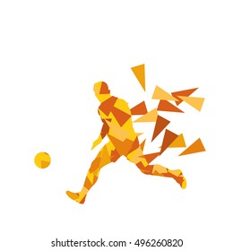Soccer football player vector background abstract illustration concept  made with polygon fragments isolated on white