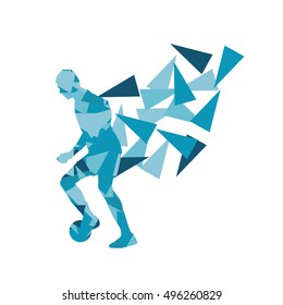 Soccer football player vector background abstract illustration concept  made with polygon fragments isolated on white