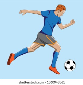 Soccer football player. Vector image of a running soccer player with a ball. EPS 10.