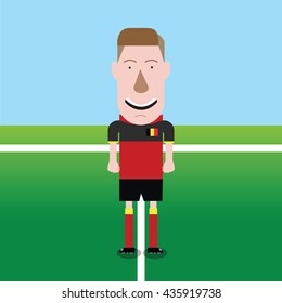 Soccer or Football Player Wearing Belgium National Team Jersey With Football Field as Background