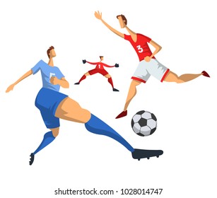 Soccer football players in abstract flat style. Vector illustration, isolated on white background.