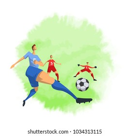 Soccer football players in abstract flat style. Vector illustration, isolated on white background.