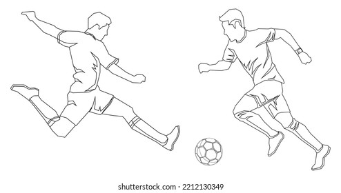 Soccer football players in action vector illustration sketch hand drawn with black lines isolated on white background