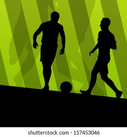 Soccer football players active sport silhouettes vector background illustration
