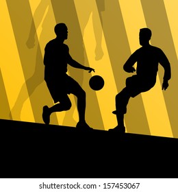 Soccer football players active sport silhouettes vector background illustration