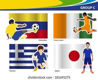 Soccer football players, Brazil 2014 group C Vector illustration modern design template