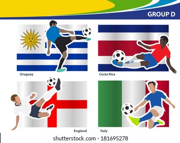 Soccer football players, Brazil 2014 group D Vector illustration modern design template