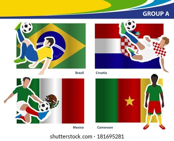 Soccer football players, Brazil 2014 group A Vector illustration modern design template