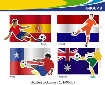 Soccer football players, Brazil 2014 group B Vector illustration modern design template