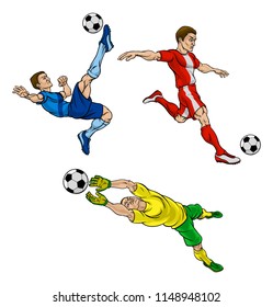 Soccer football players including goalkeeper cartoon character set