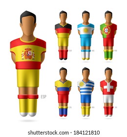 Soccer / football players in national flags uniform. Vector.