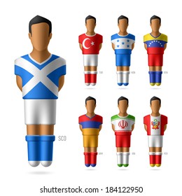 Soccer / football players in national flags uniform. Vector.