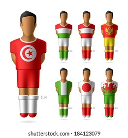 Soccer / football players in national flags uniform. Vector.