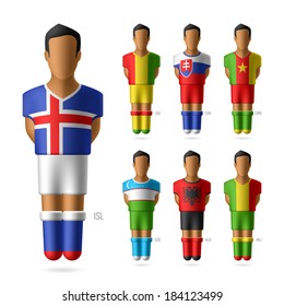 Soccer / football players in national flags uniform. Vector.