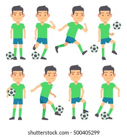 Soccer, football players playing ball set of vector flat characters. Forward defender and midfielder illustration