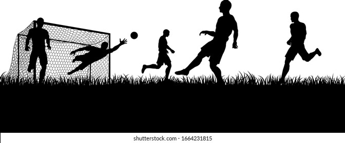 Soccer Football Players In Silhouette Playing A Match Game Scene
