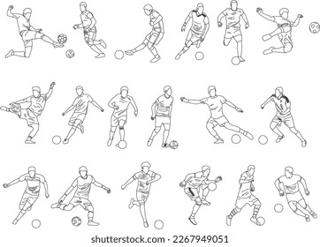 Ilustraciones de dibujos de líneas vectoriales de jugadores de fútbol o de fútbol