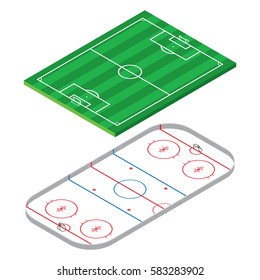 soccer, football playground and hockey playground isometric illustration
