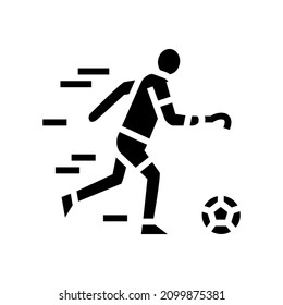 soccer football playing person with a disability athlete glyph icon vector. soccer football playing person with a disability athlete sign. isolated contour symbol black illustration