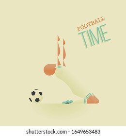 Soccer / Football poster in flat style. A soccer player celebrates a kneeling goal. Vector illustration