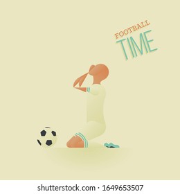 Soccer / Football poster in flat style. A soccer player disappointed on his knees. Football action - no goal . Vector illustration