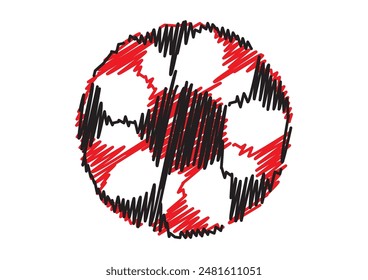 Soccer, Football. Red and black football Vector illustration of a ball. Isolated on a blank, editable background.