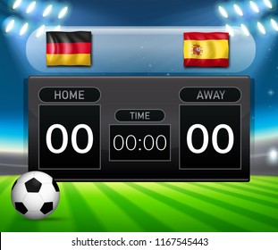 Soccer football scoreboard for Germany Spain