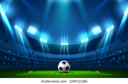 soccer football with scoreboard and spotlight vector illustration