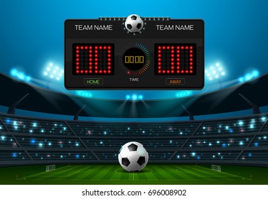 soccer football with scoreboard and spotlight vector illustration