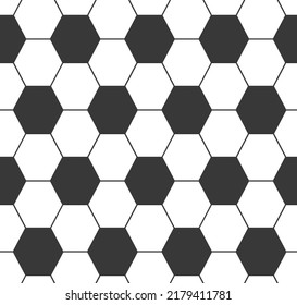 Soccer and football seamless pattern. Sport ball texture. Football background. Black and white pattern with soccer geometric hexagons. Vector illustration on white background.