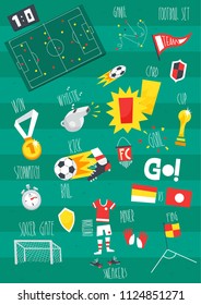 Soccer (football) set in flat design style. Vector illustration