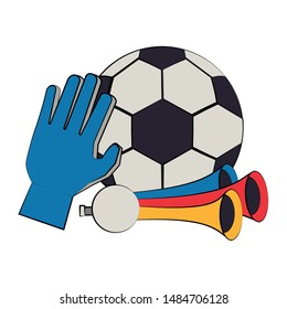 Soccer football sport game ball goalkeeper glove and horns vector illustration graphic design